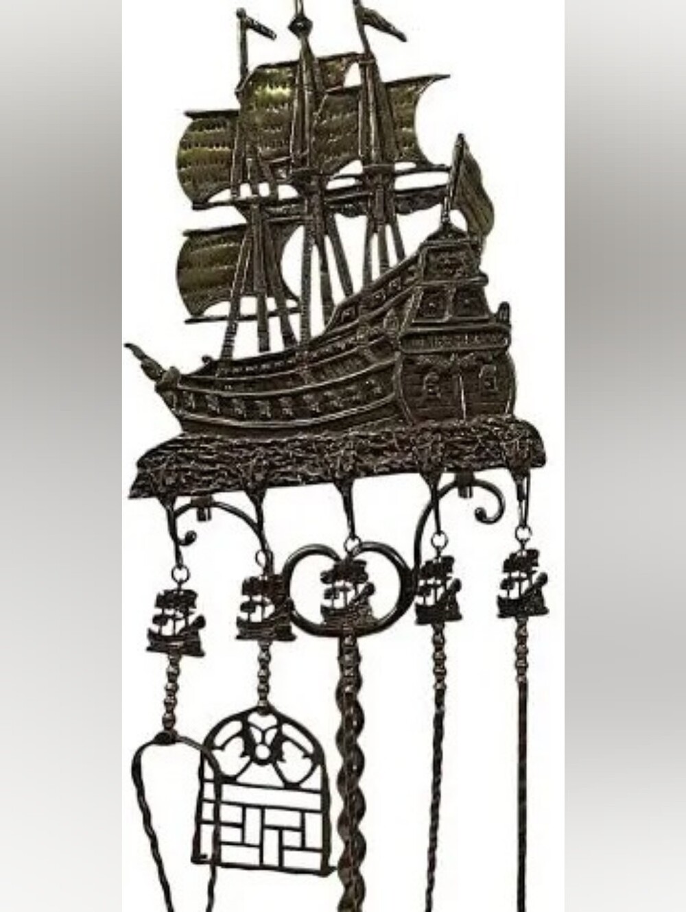 1940s Don Fernando Solid Brass Fireplace Nautical Ship Set